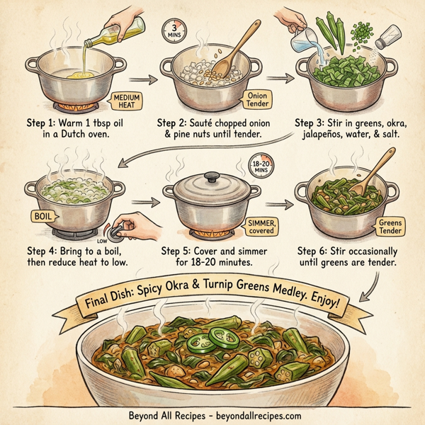 Spicy Okra and Turnip Greens Medley instructions