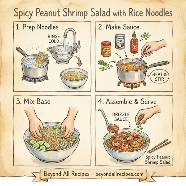 Spicy Peanut Shrimp Salad with Rice Noodles instructions