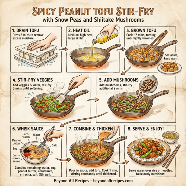 Spicy Peanut Tofu Stir-Fry with Snow Peas and Shiitake Mushrooms instructions