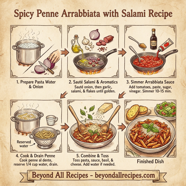 Spicy Penne Arrabbiata with Salami instructions