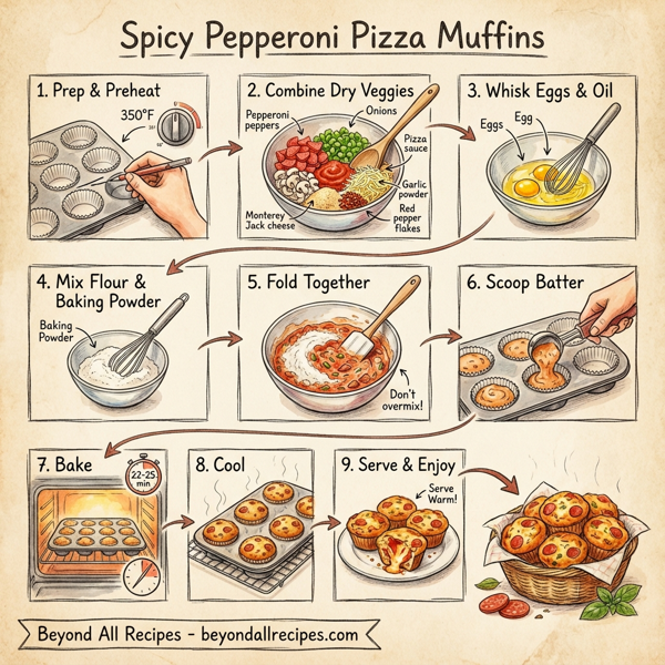 Spicy Pepperoni Pizza Muffins instructions