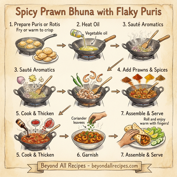 Spicy Prawn Bhuna with Flaky Puris instructions