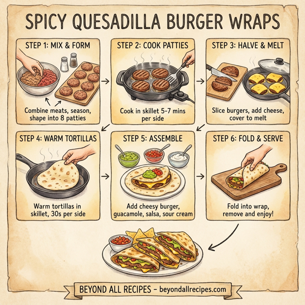 Spicy Quesadilla Burger Wraps instructions