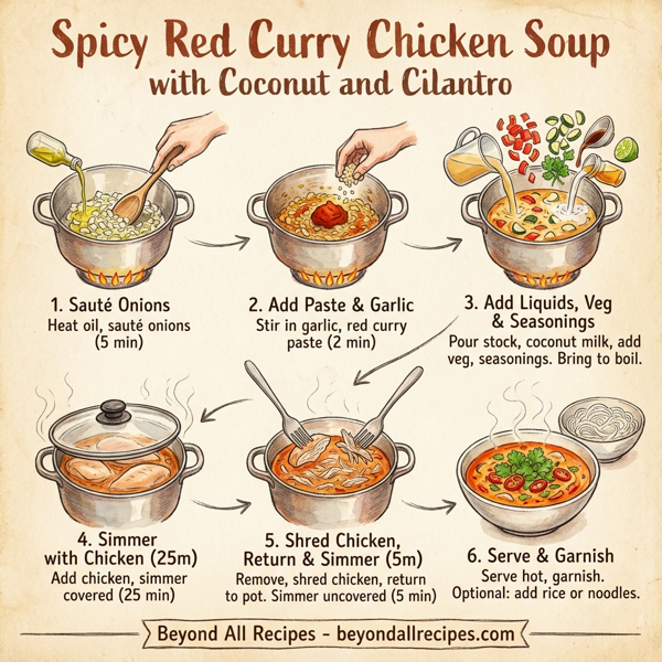 Spicy Red Curry Chicken Soup with Coconut and Cilantro instructions