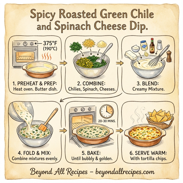 Spicy Roasted Green Chile and Spinach Cheese Dip instructions