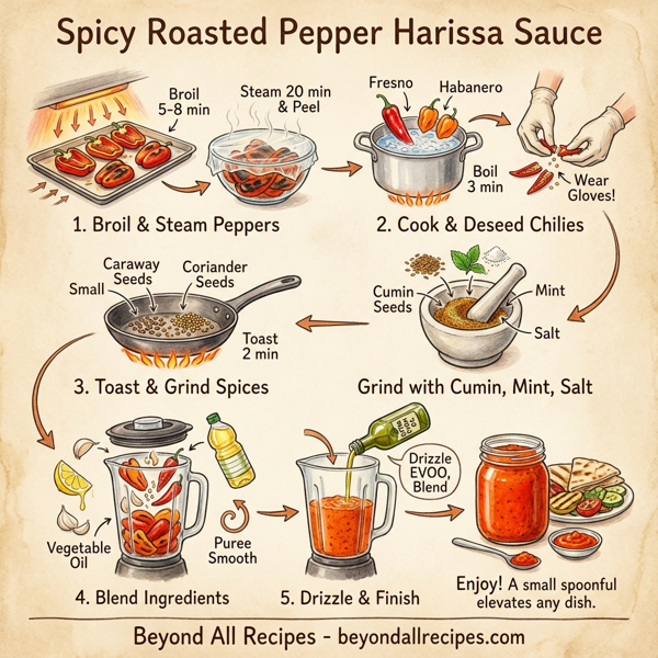 Spicy Roasted Pepper Harissa Sauce instructions