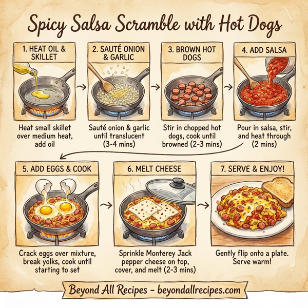 Spicy Salsa Scramble with Hot Dogs instructions