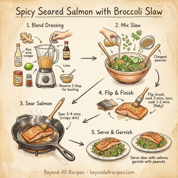 Spicy Seared Salmon with Broccoli Slaw instructions