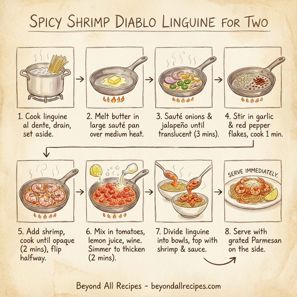 Spicy Shrimp Diablo Linguine for Two instructions