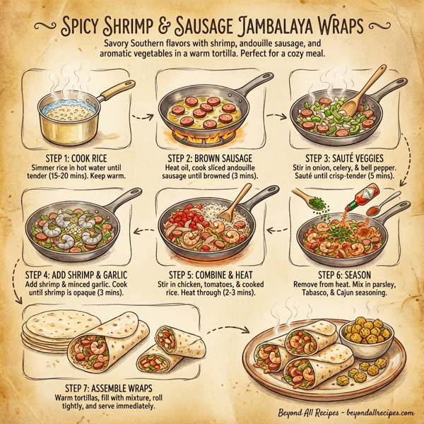 Spicy Shrimp & Sausage Jambalaya Wraps instructions