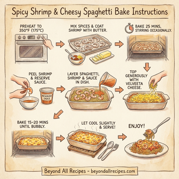 Spicy Shrimp and Cheesy Spaghetti Bake instructions