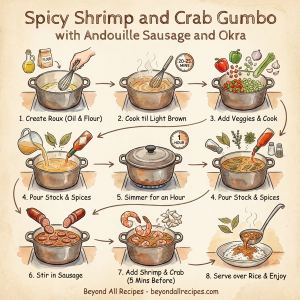 Spicy Shrimp and Crab Gumbo with Andouille Sausage and Okra instructions