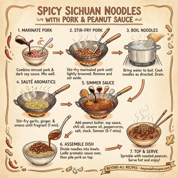 Spicy Sichuan Noodles with Pork and Peanut Sauce instructions