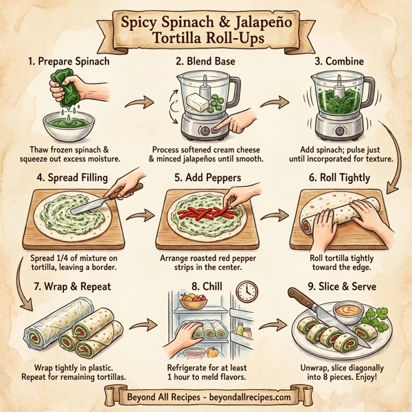 Spicy Spinach & Jalapeño Tortilla Roll-Ups instructions
