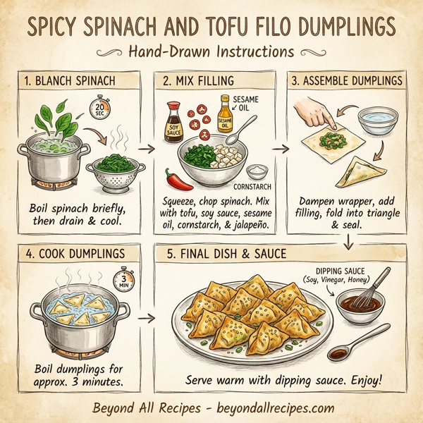 Spicy Spinach and Tofu Filo Dumplings instructions