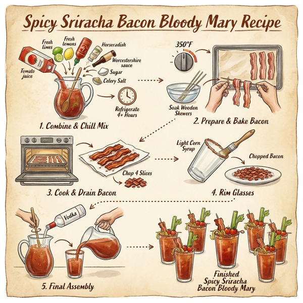 Spicy Sriracha Bacon Bloody Mary instructions
