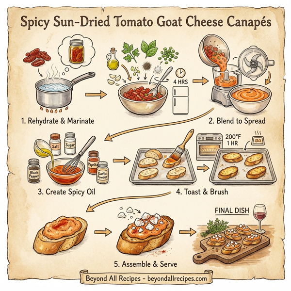 Spicy Sun-Dried Tomato Goat Cheese Canapés instructions