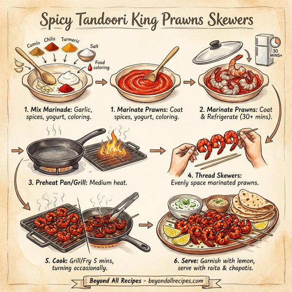 Spicy Tandoori King Prawns Skewers instructions