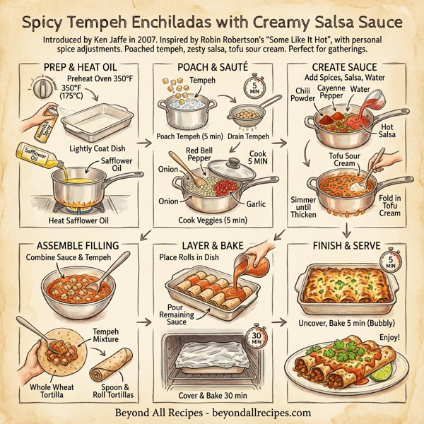 Spicy Tempeh Enchiladas with Creamy Salsa Sauce instructions