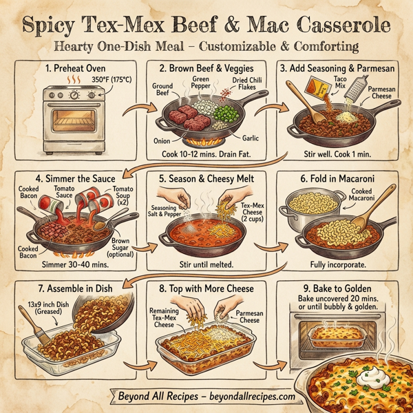 Spicy Tex-Mex Beef & Mac Casserole instructions