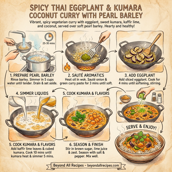 Spicy Thai Eggplant & Kumara Coconut Curry with Pearl Barley instructions
