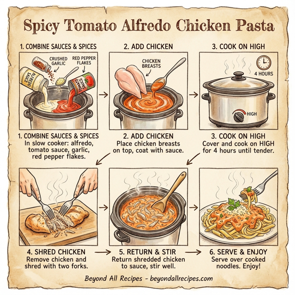 Spicy Tomato Alfredo Chicken Pasta instructions