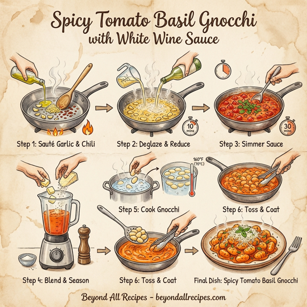 Spicy Tomato Basil Gnocchi with White Wine Sauce instructions