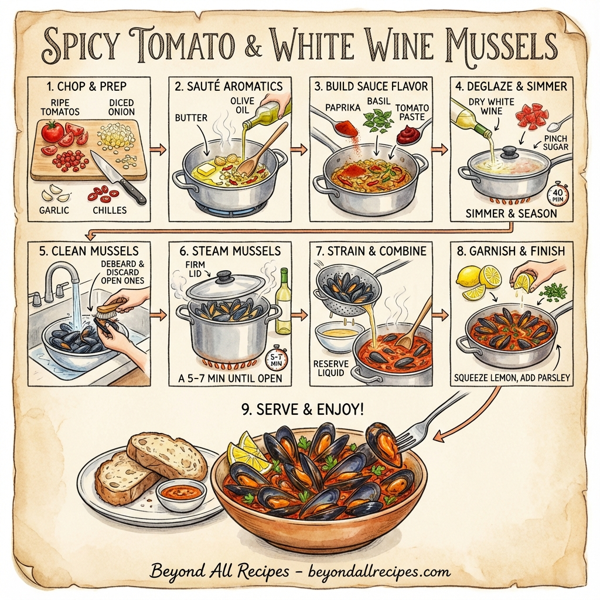Spicy Tomato and White Wine Mussels instructions