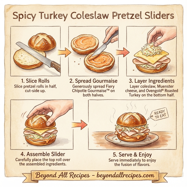 Spicy Turkey Coleslaw Pretzel Sliders instructions