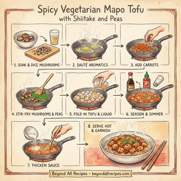 Spicy Vegetarian Mapo Tofu with Shiitake and Peas instructions