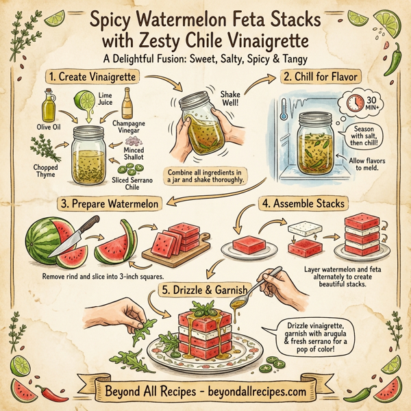 Spicy Watermelon Feta Stacks with Zesty Chile Vinaigrette instructions