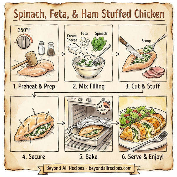Spinach, Feta, and Ham Stuffed Chicken Breasts instructions