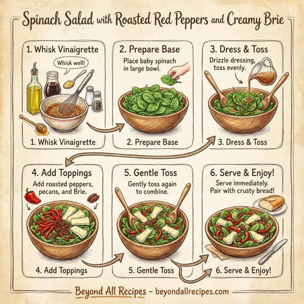 Spinach Salad with Roasted Red Peppers and Creamy Brie instructions