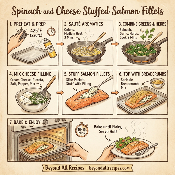Spinach and Cheese Stuffed Salmon Fillets instructions