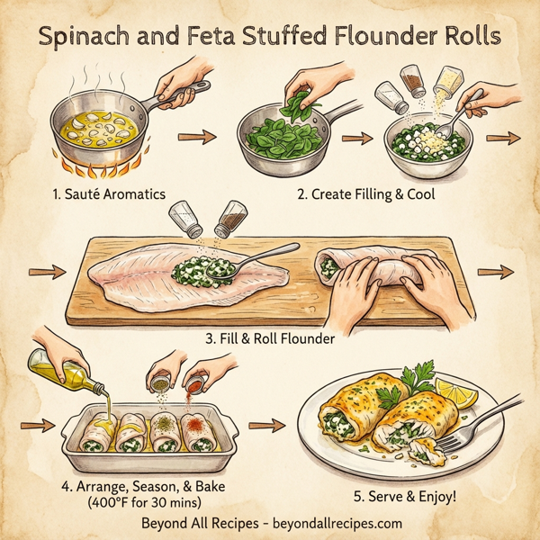 Spinach and Feta Stuffed Flounder Rolls instructions
