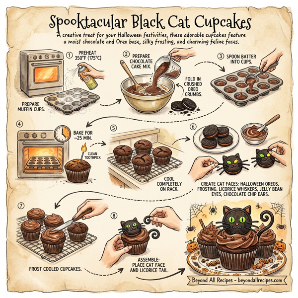 Spooktacular Black Cat Cupcakes instructions