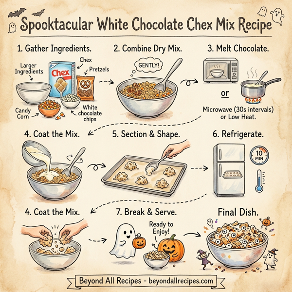 Spooktacular White Chocolate Chex Mix instructions