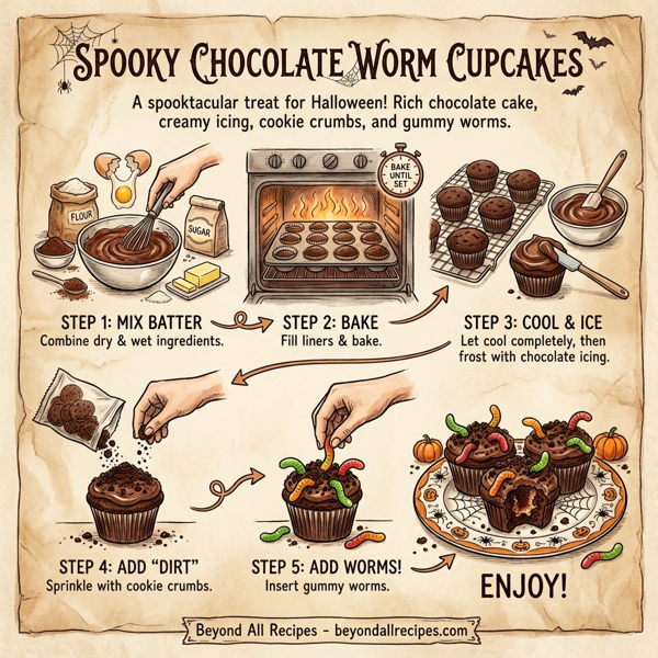 Spooky Chocolate Worm Cupcakes instructions