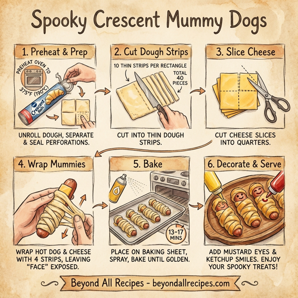 Spooky Crescent Mummy Dogs instructions