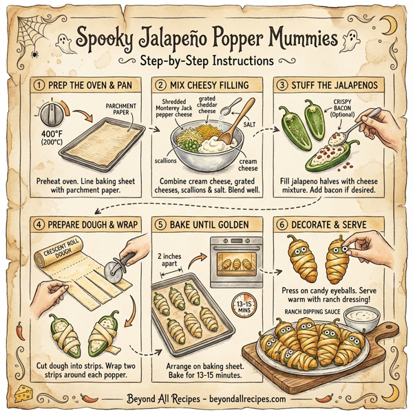 Spooky Jalapeno Popper Mummies instructions