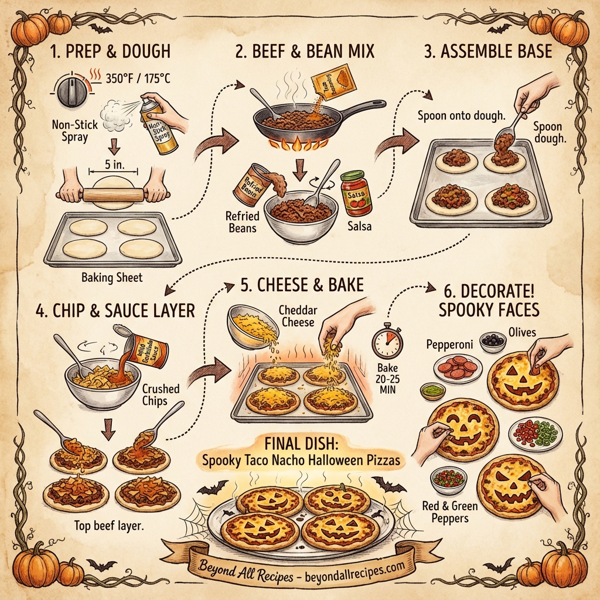 Spooky Taco Nacho Halloween Pizzas instructions