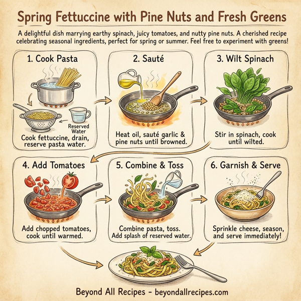 Spring Fettuccine with Pine Nuts and Fresh Greens instructions