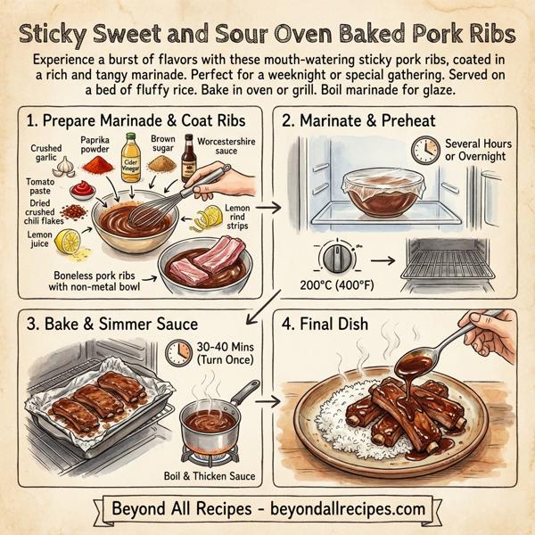 Sticky Sweet and Sour Oven Baked Pork Ribs instructions