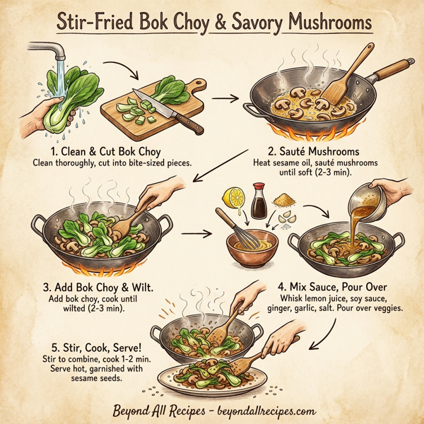 Stir-Fried Bok Choy and Savory Mushrooms instructions