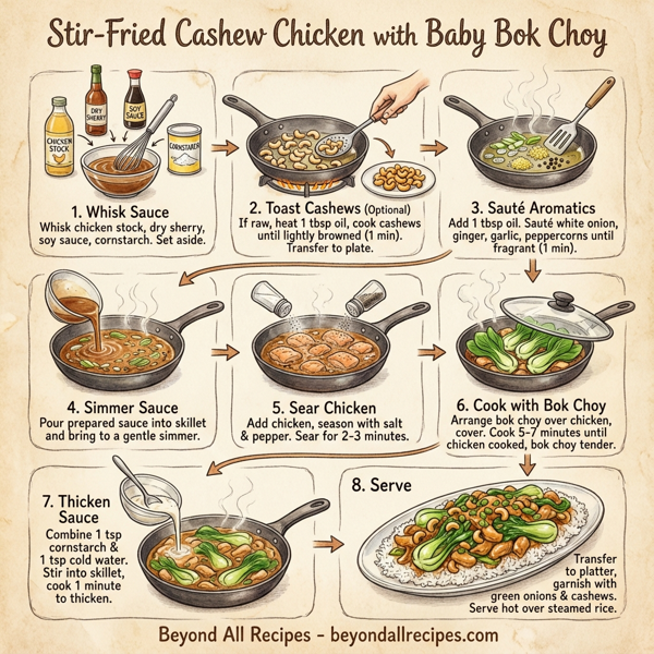 Stir-Fried Cashew Chicken with Baby Bok Choy instructions