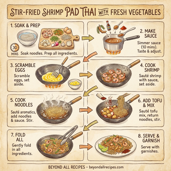 Stir-Fried Shrimp Pad Thai with Fresh Vegetables instructions