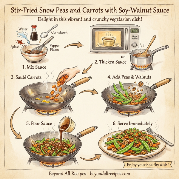 Stir-Fried Snow Peas and Carrots with Soy-Walnut Sauce instructions