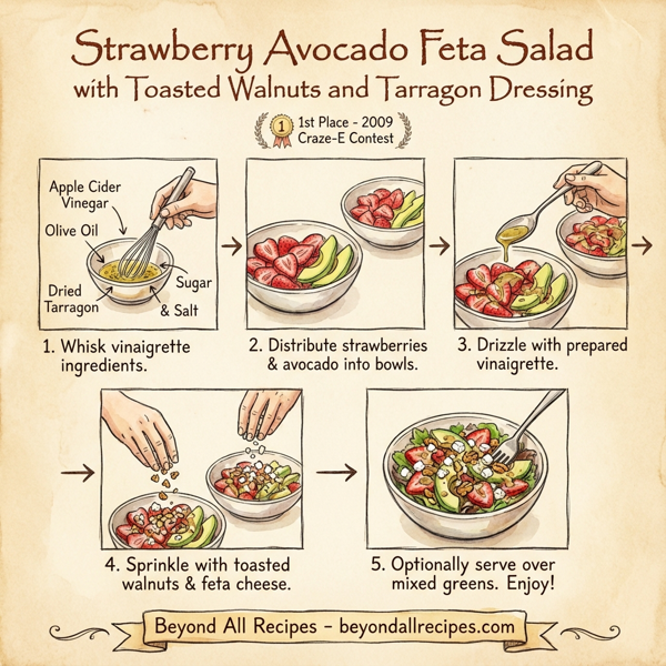 Strawberry Avocado Feta Salad with Toasted Walnuts and Tarragon Dressing instructions