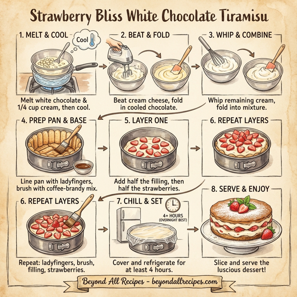 Strawberry Bliss White Chocolate Tiramisu instructions