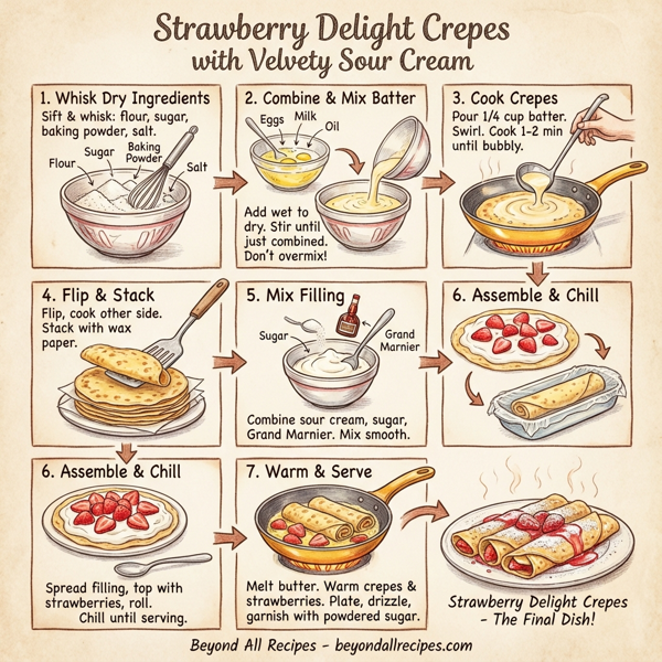 Strawberry Delight Crepes with Velvety Sour Cream instructions